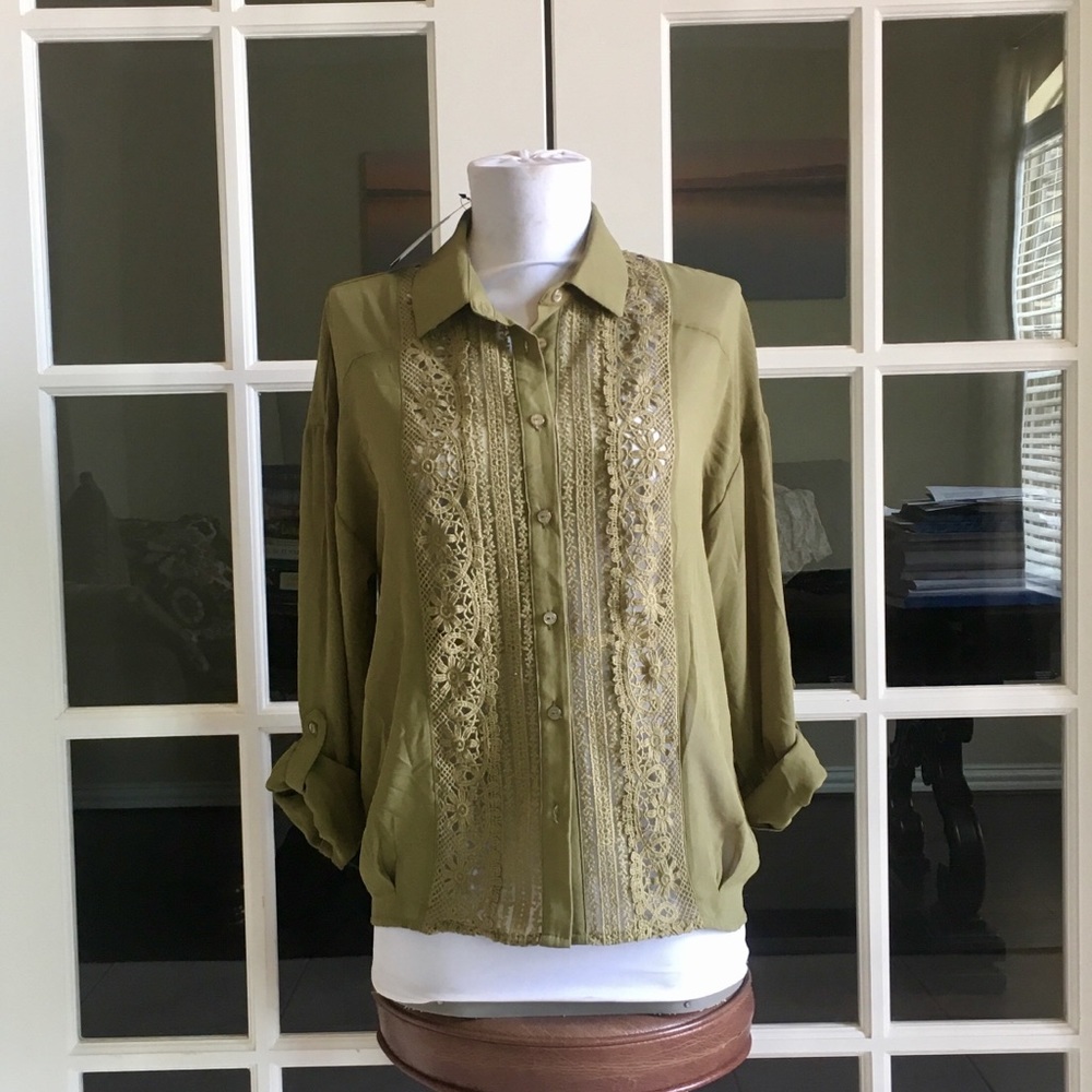 Splash Sheer  Green Long sleeves button down shirt